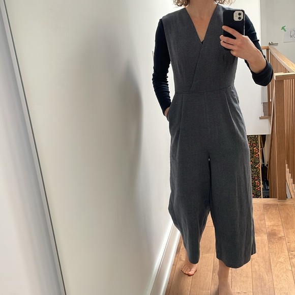 Oak & Fort herringbone tweed jumpsuit XS gray sleeveless wide leg pant suit - Picture 3 of 16